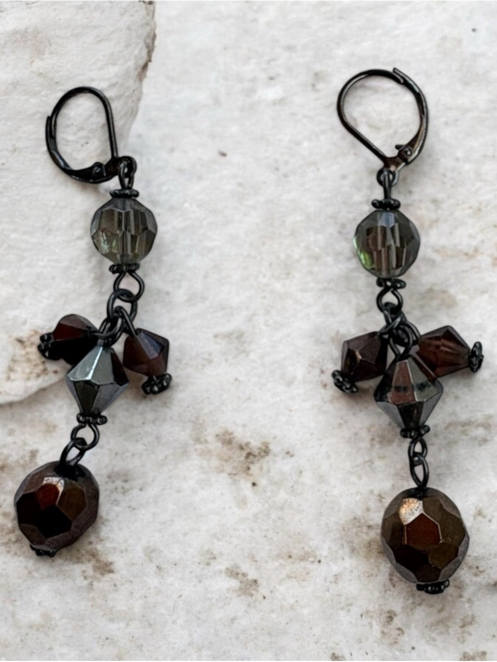 Smoky Brown Faceted Glass Drop Earrings